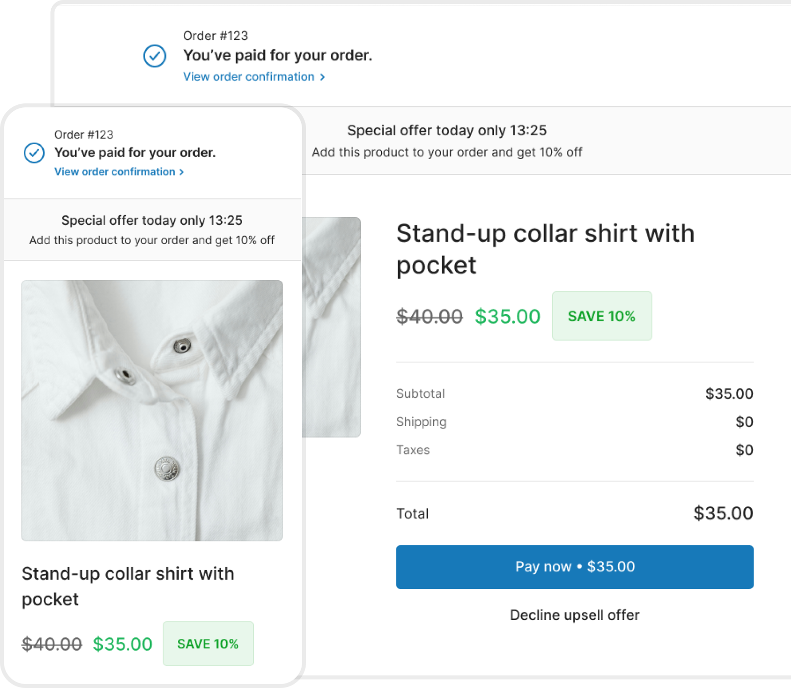 Post-purchase upsell offer